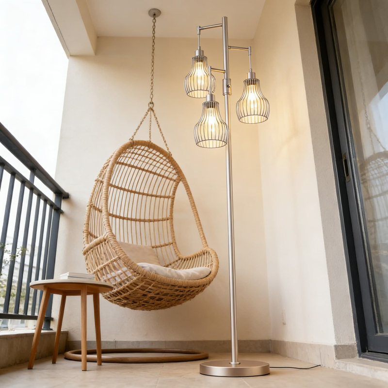 Dimmable Floor Lamp With 3-Tier Cage Shade, Industrial Farmhouse Standing Lamp With Stepless Brightness Control And 650 Lumens LED Bulb For Living Room, Bedroom, Or Office