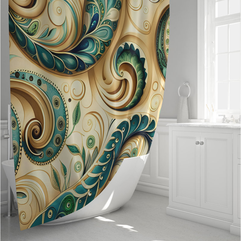 Rideau de douche à motif cachemire, H 72 po x l 70 po, Jaune