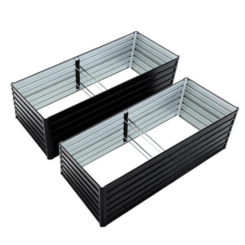 Lit de jardin surélevé en métal galvanisé 8 x 4 x 2 pi, noir, pour la plantation de légumes, de fleurs et d'herbes, aération de racines à fond ouvert et pot à fleurs en acier à conception centrée sur l'utilisateur, vent, rouille