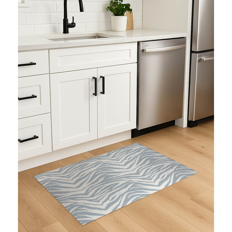 Zebra Patch Lightweight Non-Slip Kitchen Mat, Rectangle 4' x 6', Slate Blue