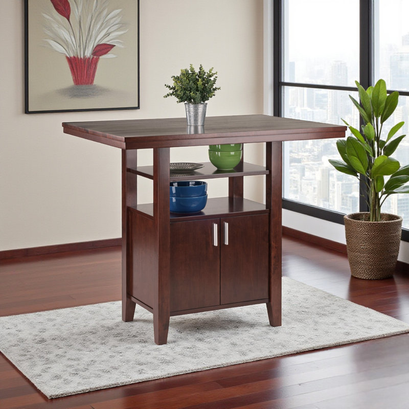 Ray High Table with Double-Door Cabinet & 2 Shelves in Walnut, 35.61" H X 41.52" W X 29.76" D