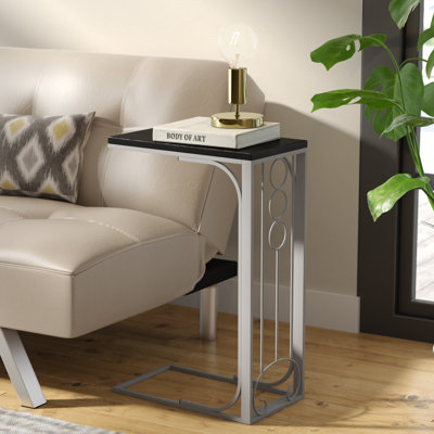 Table d'appoint, en forme de C, table de bout, table d'appoint, collation, salon, chambre à coucher, table transitionnelle en bois manufacturé / métal