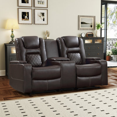 Cyclade 72.44"Wide Modern Premium Vegan Leather Upholstery Power Push Button Reclining Loveseat Sofa Home Theatre Seating With USB Port & Cup Holders & Storage Compartment