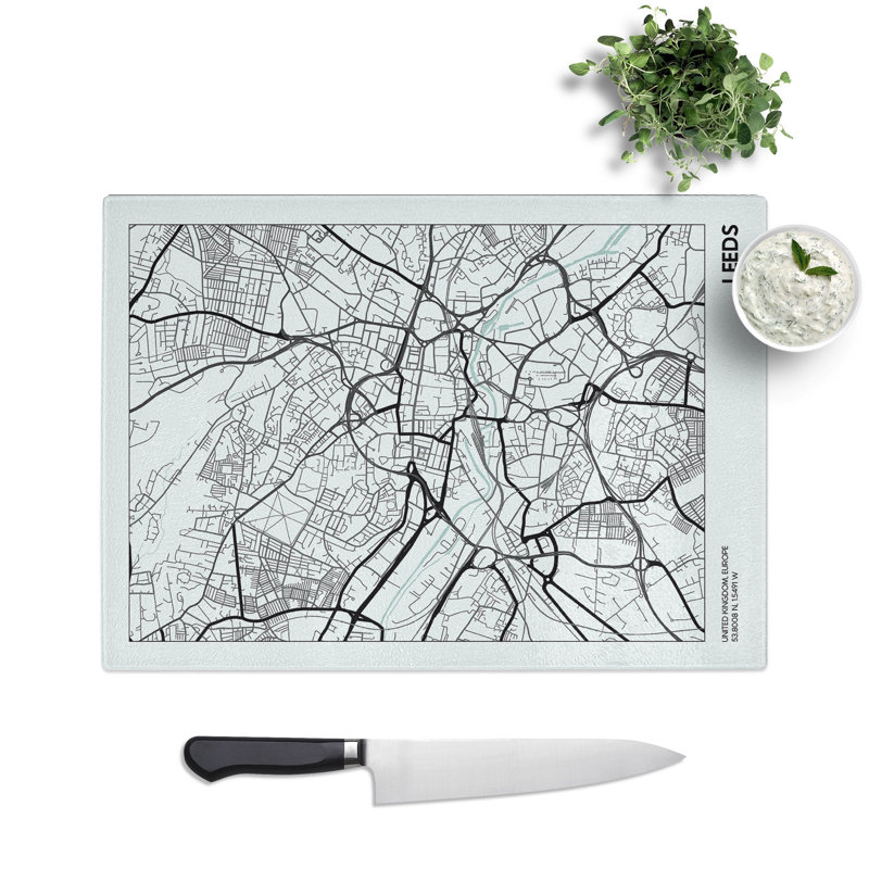 Map Leeds UK Chopping Board, 20cm W x 28.5cm L