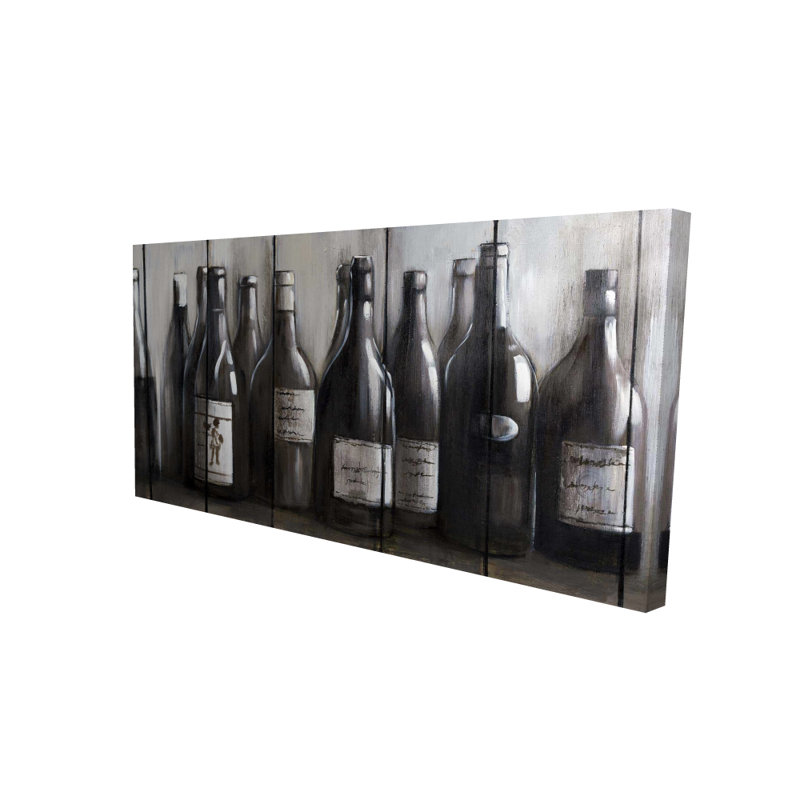 Bouteilles de vin sur bois - Décoration moderne sur toile