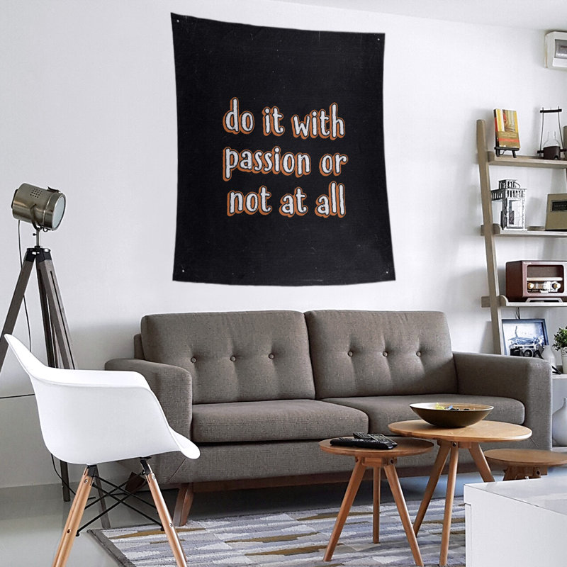 Tapisserie tableau noir en polyester citation passion, H 27,5 po x l 37,5 po, Orange