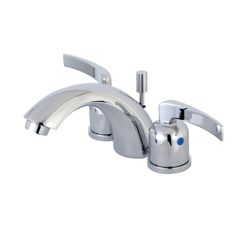 Kingston Brass Centurion Two-Handle 3-Hole Deck Mount Mini-Widespread Bathroom Faucet with Plastic Pop-Up, Polished Chrome