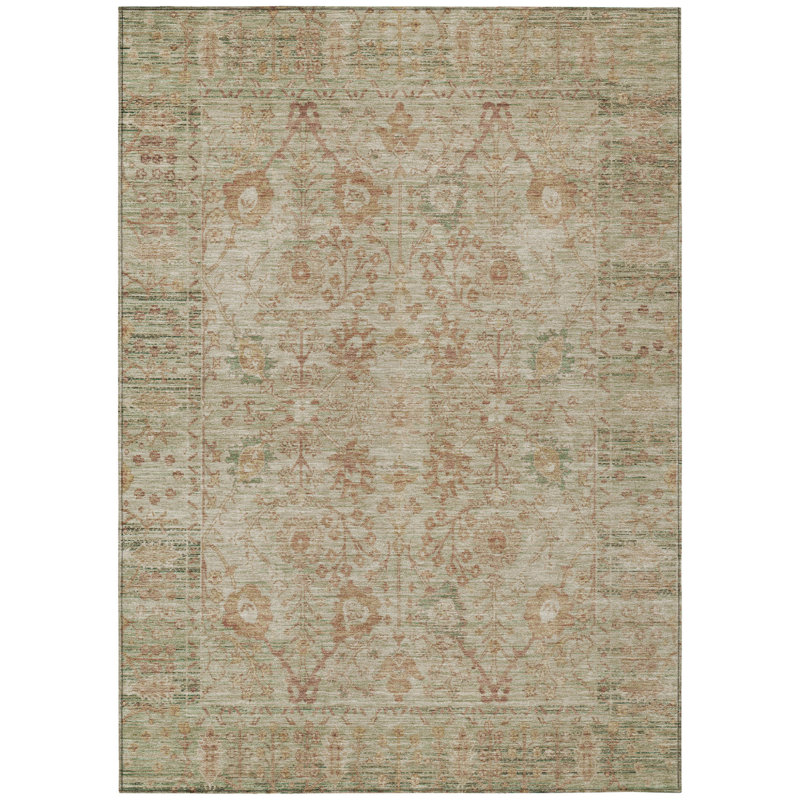 Tapis d'intérieur lavable oriental brun et vert 8 pi x 10 pi beige
