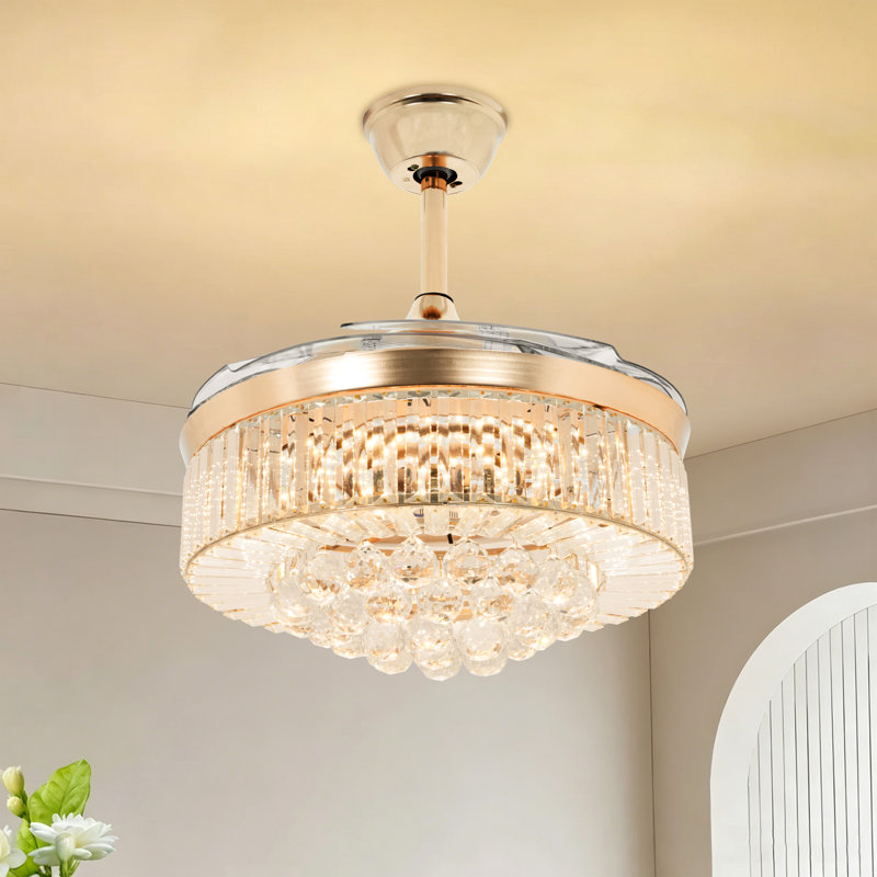 Gold Luxury Remote Control Three-Color Light-Changing Ceiling Fan Light Suitable For Living Room, Dining Room And Bedroom