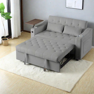 Canapé contemporain convertible en velours, gris clair, multifonctionnel pour la maison