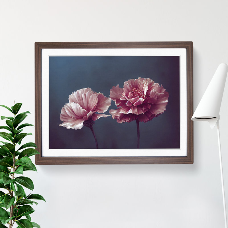 Dramatic Carnation Flowers - Single Picture Frame Print, 46cm H x 64cm W x 2cm D, Oak Framed