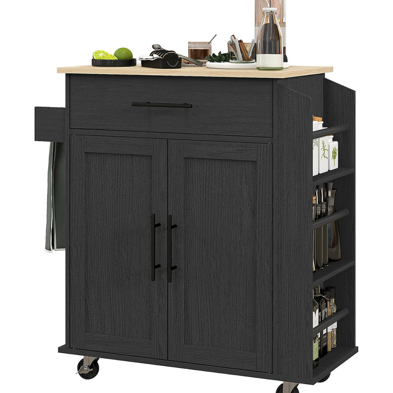 Storage Kitchen Cart Island, Ac Outlets & Ports, Microwave Stand With Towel Spice Rack, Black Hue Island And , Rolling Cart, Rack