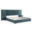 Grand lit tapissier en chenille avec tête de lit plissée, lit plateforme en bois massif avec table d'appoint, aucun sommier nécessaire, bleu-vert-211709675-211709676