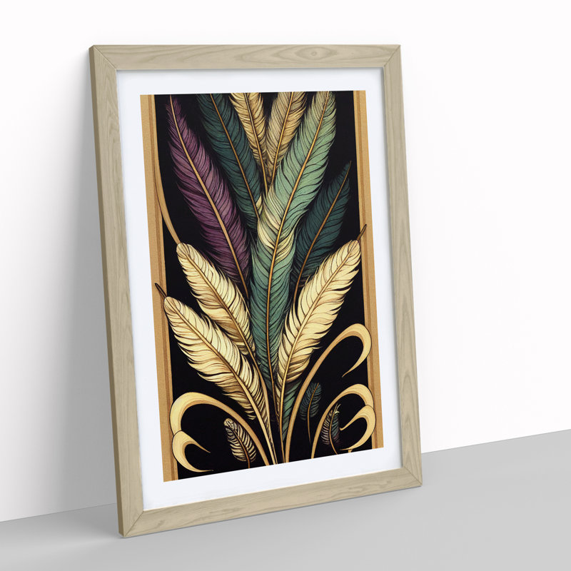 Classic Feathers - Print, 66cm H x 48cm W x 2cm D, Oak Framed, White