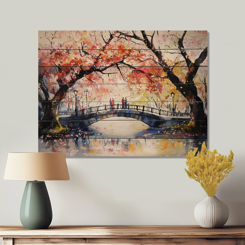 Paysage d'automne dans le parc Ueno, H 10 po x l 20 po
