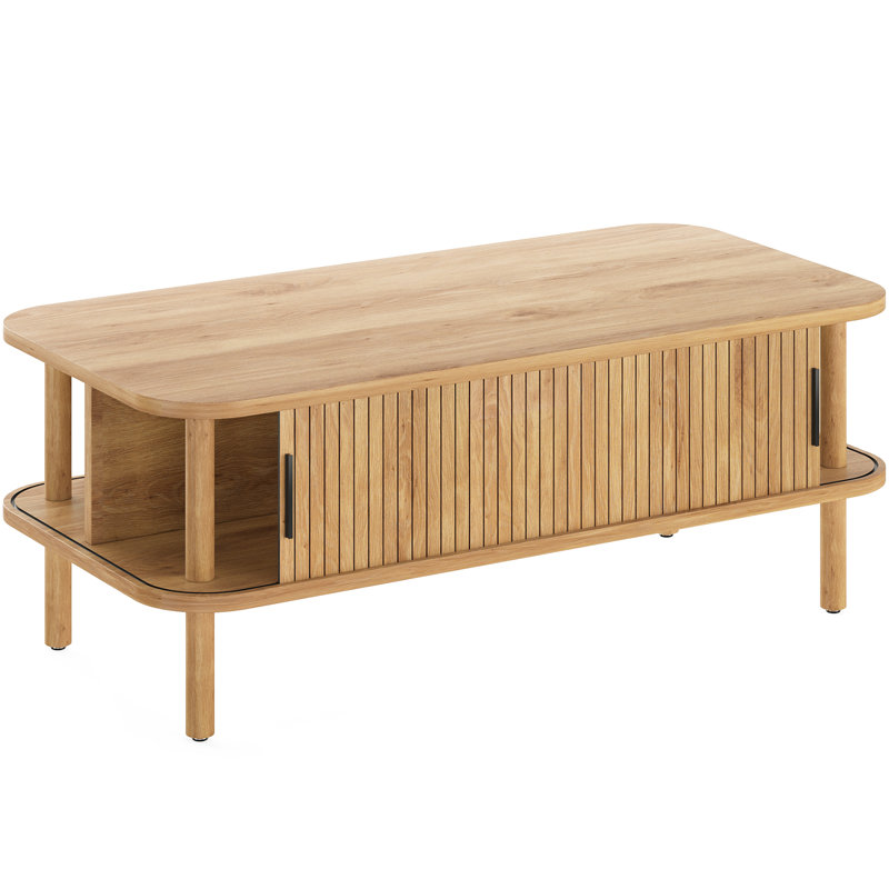 43.4" Fluted Coffee Table, Natural wood / Does Not Apply