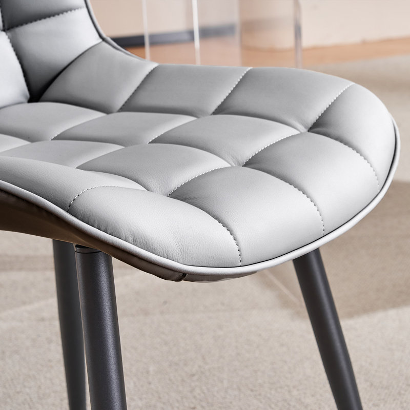 Heitger Tufted Wing Back Side Chair, Faux Leather Upholstered Dining Chair with Metal Legs, Gray