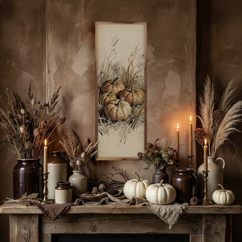 Simple Pumpkins And Grass, H 12 po x l 4 po