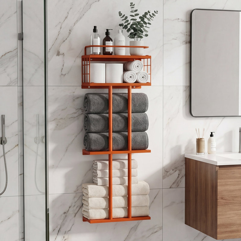 Porte-serviettes mural en métal à 3 niveaux, Orange