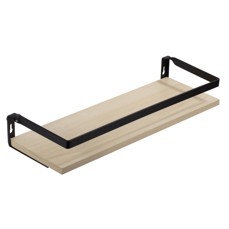 Kells 16" Beige Oak Floating Shelf with Black Metal Bracket