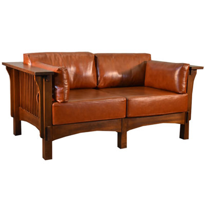 Duschko 66" Genuine Leather Tuxedo Arm Loveseat