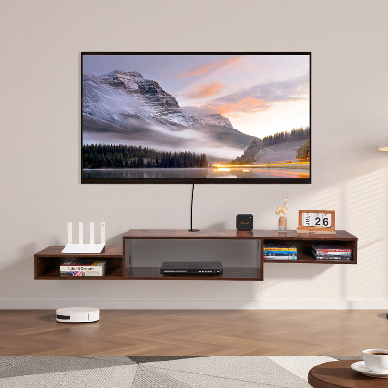 Floating TV Stand, Wall Mount Entertainment Center with Power Outlet & Cable Hole, Modern Floating TV Shelf with Storage Cabinet for DVD Player, Cable Box, Game Console, TV Accessory