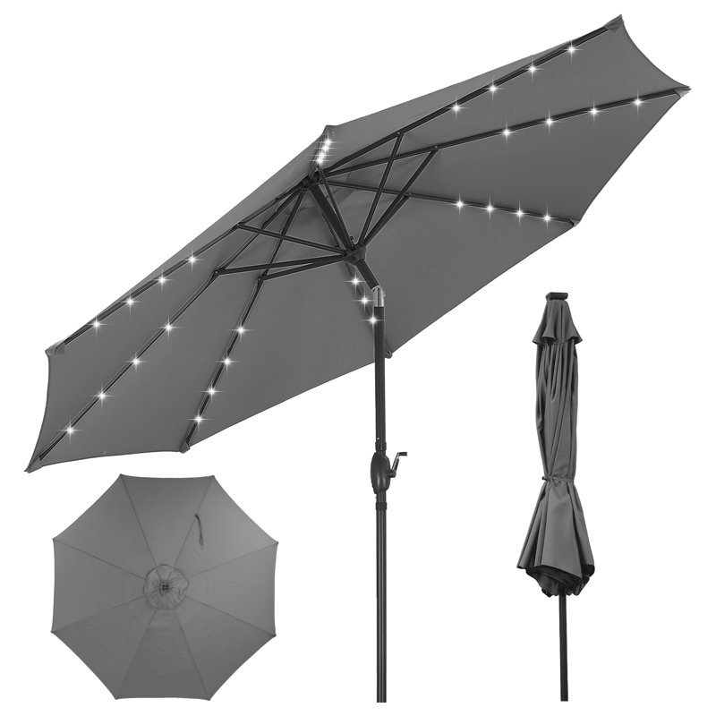 Parasols de patio solaires 10 pi avec lumières, Gris