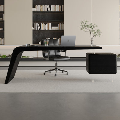 Bureau rectangulaire en bois manufacturé noir avec 2 tiroirs