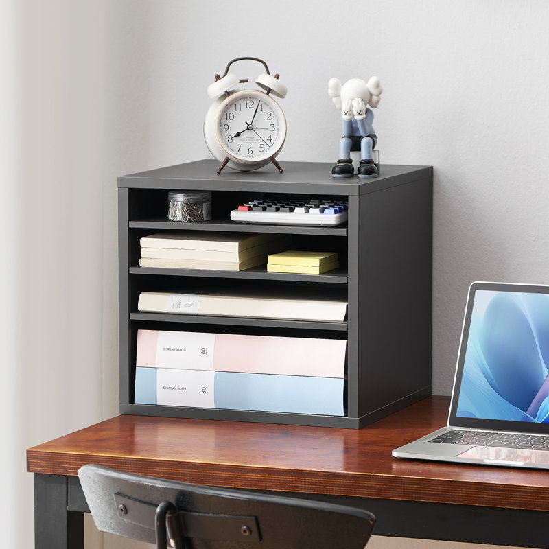 Rangement en bois 5 compartiments avec tablettes réglables gris