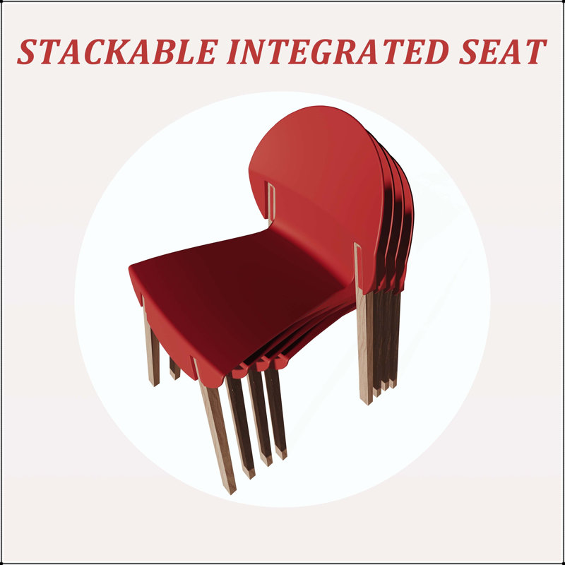 Été - Ensemble de 4 chaises de salle à manger Crimson avec pieds en chêne rouge et siège en PP