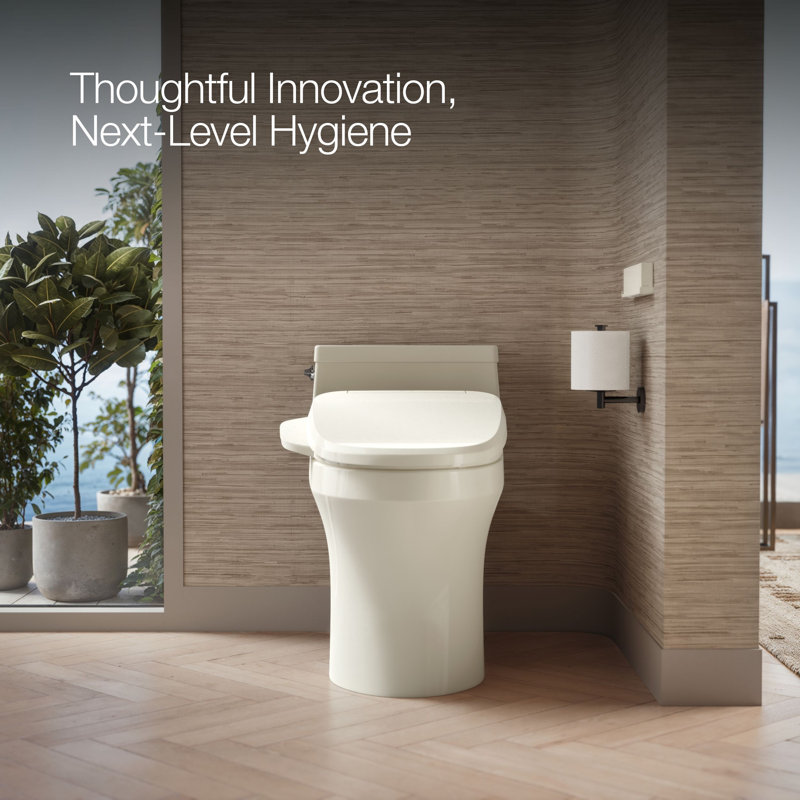 Purewash E725 Elongated Bidet Toilet Seat With Remote Control, Beige
