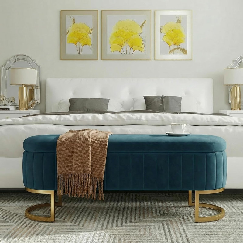 Banc de rangement avec repose-pieds en velours - 65 po