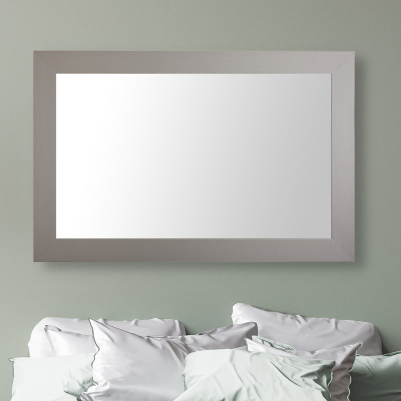 Shmuel Wood Framed with Safety Backing Ideal for Bathroom / Vanity Mirror, Stainless Steel, 26" x 38"