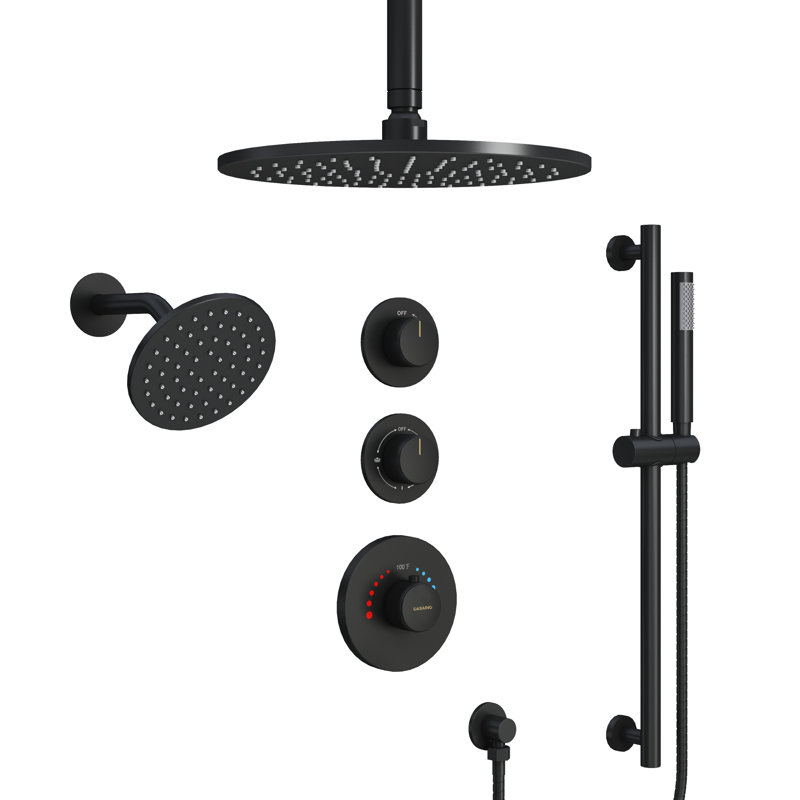 Système de douche thermostatique à haute pression avec deux pommes de douche et barre coulissante réglable