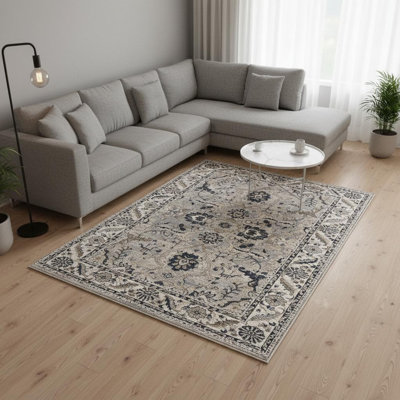 Tapis médaillon beige et noir 8 pi x 10 pi