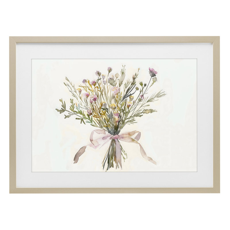 Bouquet de fleurs sauvages printanières, reproduction sous verre, design by Creative Studio, H 17 po x l 23 po