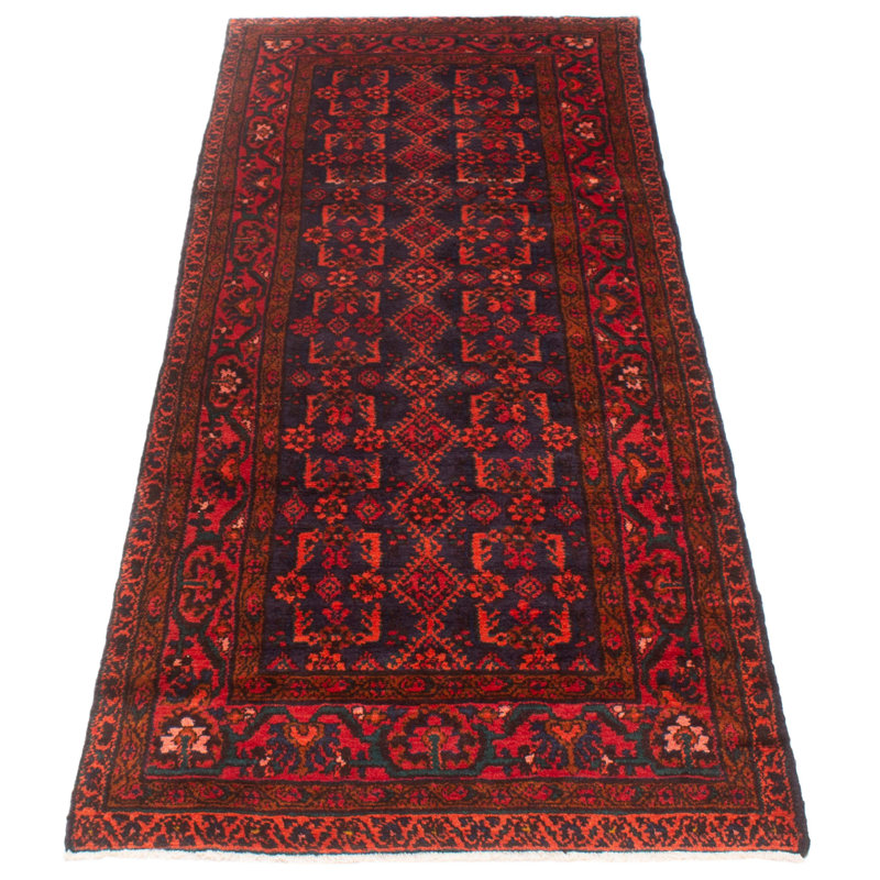 Tapis de couloir unique en laine noué à la main de style années 1990 de 3 pi 9 po x 10 pi 4 po Wobna