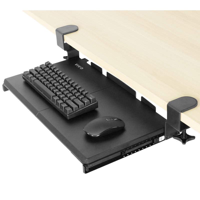 Black Adjustable Clamp-On Keyboard Tray with Drawer