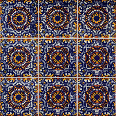 4.2" x 4.2" 9pcs TalaMex Full Moroccan Mexican Clay Tile Handmade Talavera Backsplash Mosaic