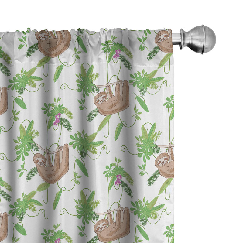 Funny Sloth Semi-Sheer Rod Pocket Curtain Panels, 28" x 95"