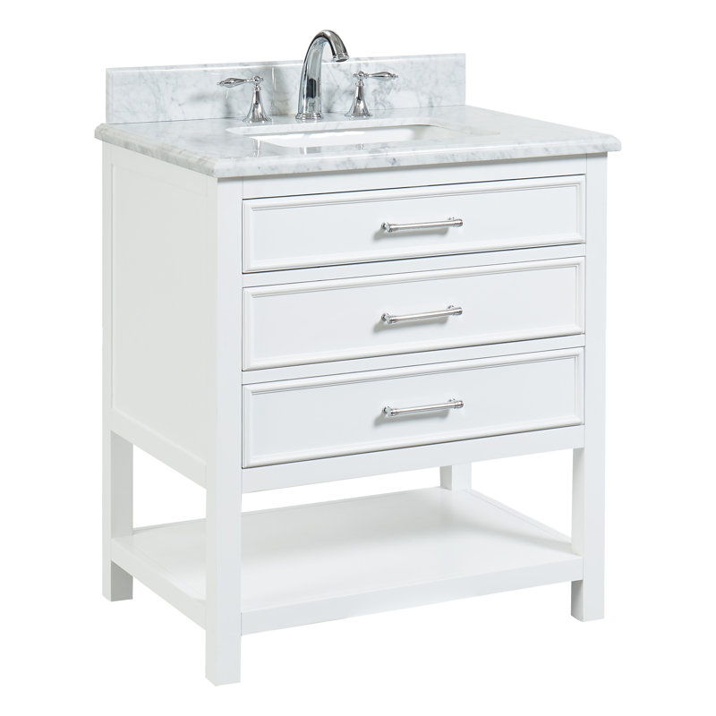 Colleen 30" Single Bathroom Vanity with Marble Top, Soft White