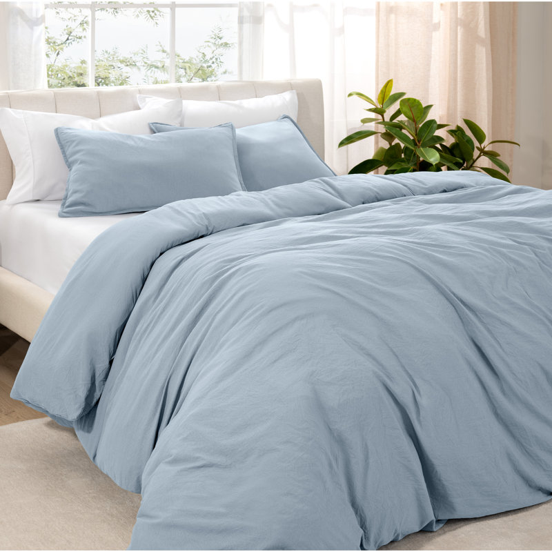 Washed Microfiber Duvet Cover Set, Dusty Blue, Full Duvet Cover + 2 Standard Shams
