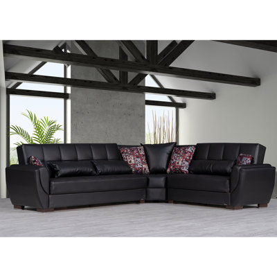 Nadler Air Faux Leather Reversible L-Shaped Sleeper Sofa Sectional w/ Storage Seats for Living Room by Orren Ellis