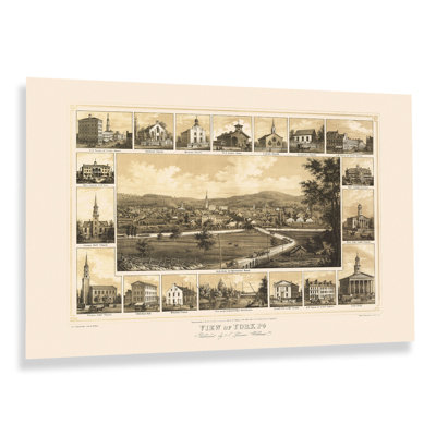 " 1852 York Pennsylvania Map Poster Wall Art "