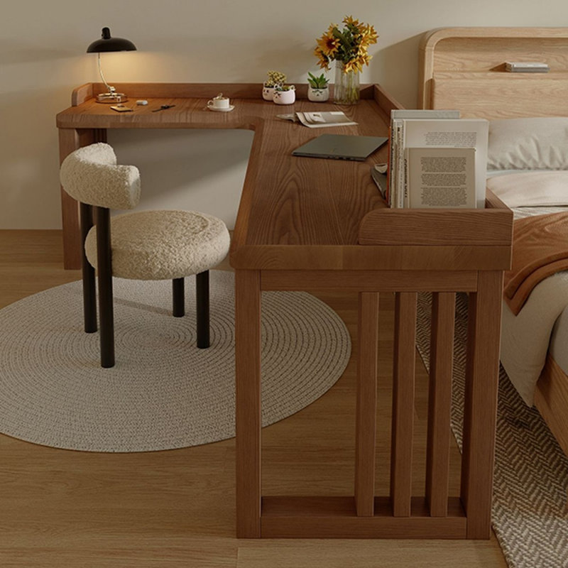 Bureau en bois massif en L noyer clair avec 1 tiroir, Retour à gauche, H 31,5 po x l 55,12 po x P 39,37 po