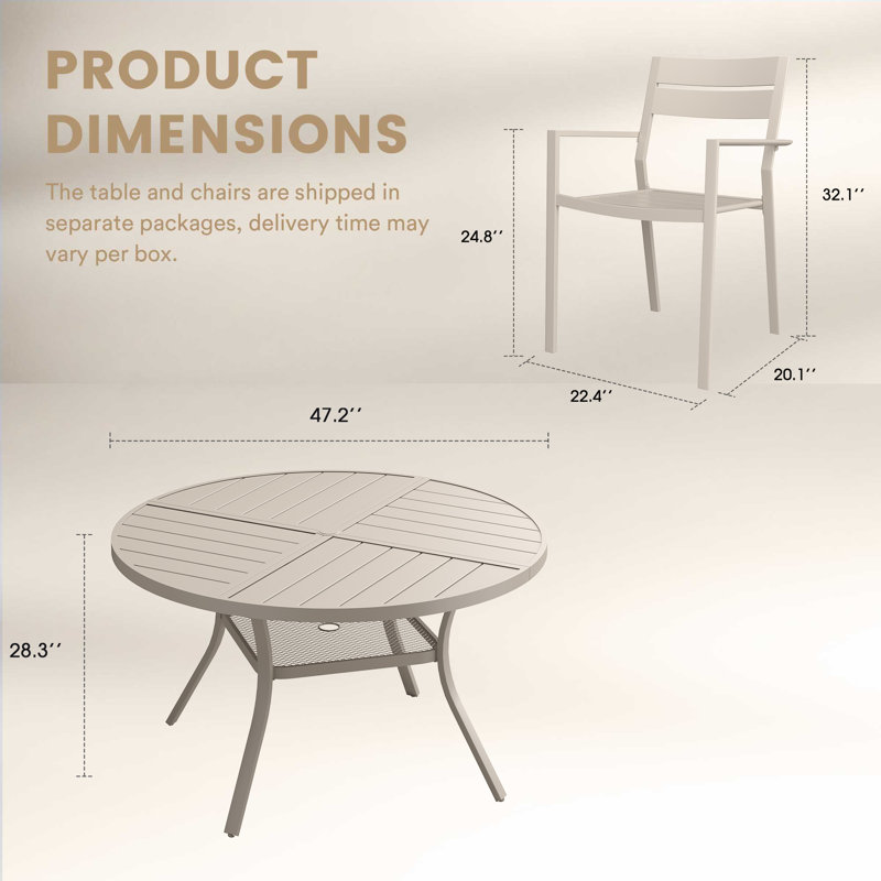 6-Person Patio Dining Set With Metal Chairs, Cream/Cream