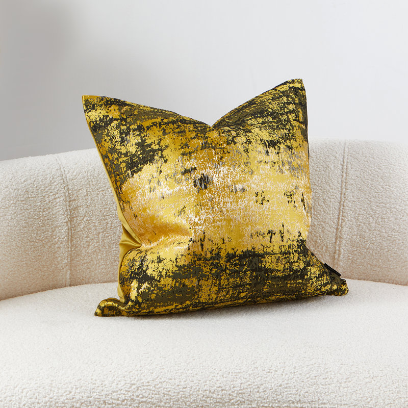  Glam Jacquard & Velvet Throw Square Accent Pillow Cover 20"x20" 1Piece, Yellow/Black/Gold
