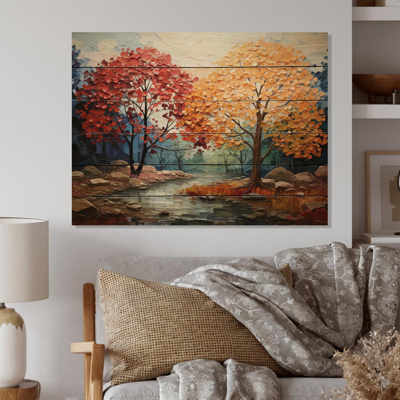 Érable orange majestueux II sur bois, H 10 po x l 20 po x P 0,78 po