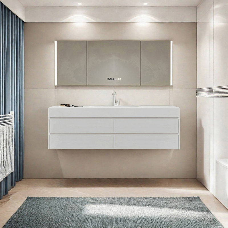 Armoire de salle de bain crème, H 19,68 po x l 70,86 po x P 21,65 po, Blanc