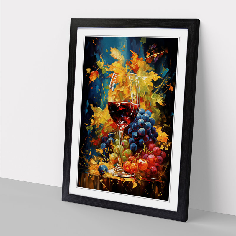 Wine Expressionism - Single Picture Frame Print on Wood, Black, 46cm H x 34cm W x 2cm D
